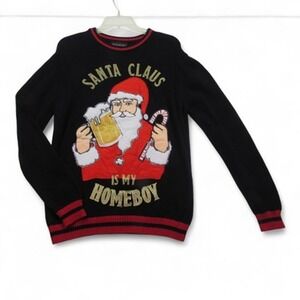 Blizzard Bay Sweater Mens Small Black Santa Claus Is My Homeboy Ugly Christmas